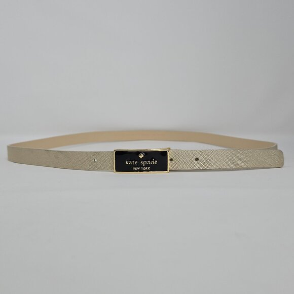 Kate Spade New York Gold Tone Leather Belt Black Logo Buckle XL main image 9